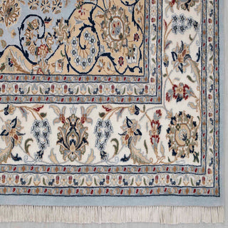 Plush Silky Persian Indo Nain Blue Wool Rug
