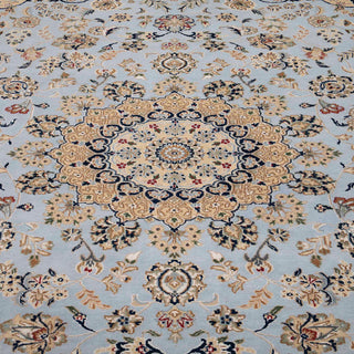 Plush Silky Persian Indo Nain Blue Wool Rug