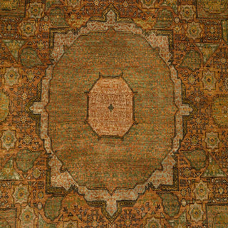 Muted Olive & Terracotta Geometric Medallion Hand-Knotted Wool Area Rug
