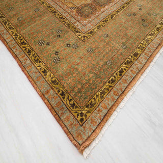Muted Olive & Terracotta Geometric Medallion Hand-Knotted Wool Area Rug