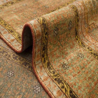 Muted Olive & Terracotta Geometric Medallion Hand-Knotted Wool Area Rug