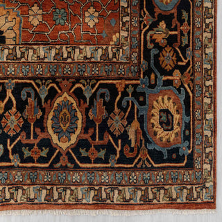 Warm Terracotta & Midnight Navy Persian Hand-Knotted Wool Area Rug