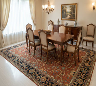 Warm Terracotta & Midnight Navy Persian Hand-Knotted Wool Area Rug