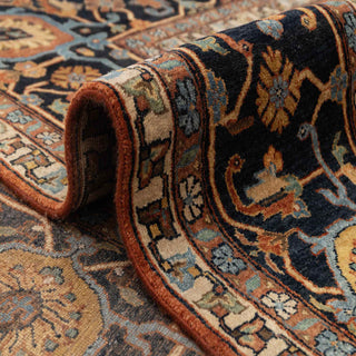 Warm Terracotta & Midnight Navy Persian Hand-Knotted Wool Area Rug