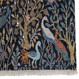 Garden Whispers Navy Birds & Garden Hand-Knotted Wool Rug