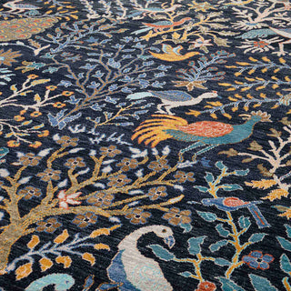 Garden Whispers Navy Birds & Garden Hand-Knotted Wool Rug