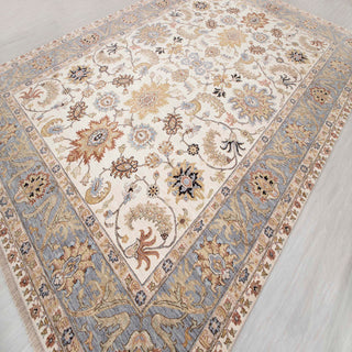 Persian Sultanabad Style Ivory & Slate Blue Hand-Knotted Wool Area Rug