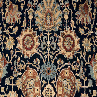 Midnight Navy & Terracotta Persian Floral Palmette Hand-Knotted Wool Area Rug