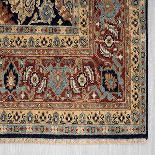 Midnight Navy & Terracotta Persian Floral Palmette Hand-Knotted Wool Area Rug