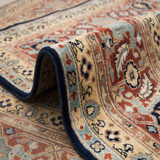Midnight Navy & Terracotta Persian Floral Palmette Hand-Knotted Wool Area Rug