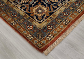 Rust Red & Midnight Navy Persian Floral Sultanabad Hand-Knotted Wool Area Rug