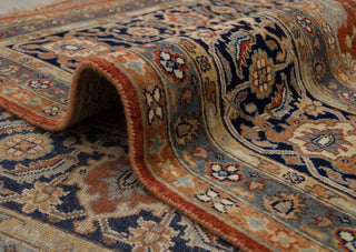 Rust Red & Midnight Navy Persian Floral Sultanabad Hand-Knotted Wool Area Rug