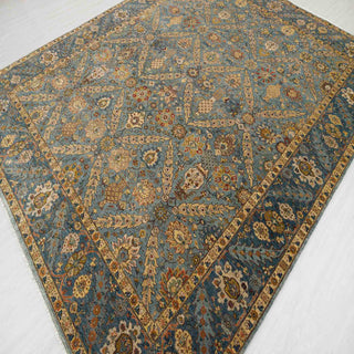 Slate Blue & Ochre Gold Persian Lattice Sultanabad Hand-Knotted Wool Area Rug