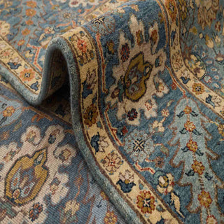 Slate Blue & Ochre Gold Persian Lattice Sultanabad Hand-Knotted Wool Area Rug