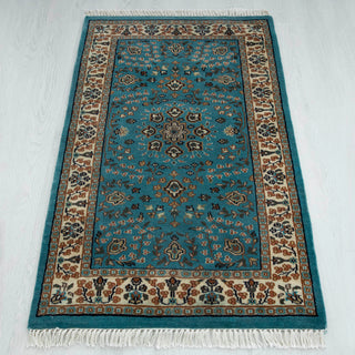 Antique Teal Persian-Style Hand-Knotted Wool Area Rug