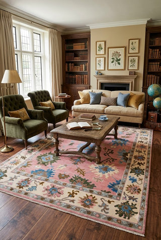 Francis 8x10 Pink Floral Oushak Hand Knotted Wool Rug