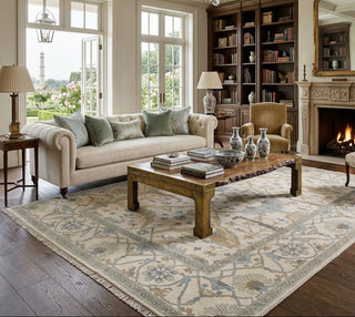 Celeste 8x10 Ivory Muted Look Wool Hand Knotted Oushak Rug