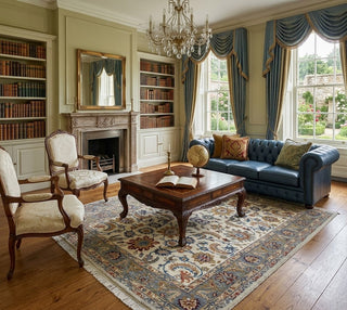 Ivory Heriz-Style Floral Hand-Knotted Wool Rug