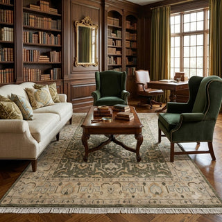 8x10 Olive Gray Classic Persian Style Wool Rug