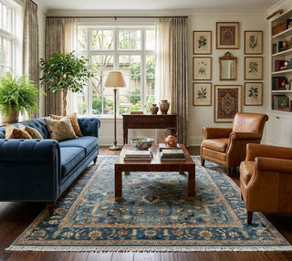 Azura 8x10 Teal Blue Persian Tabriz Wool Rug