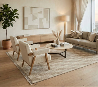 Tess 8x10 Ivory Beige Diamond Pattern Moroccan Hand Knotted Rug