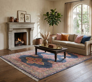 Blue Kismet Weave Modern Oushak Inspired Handmade Wool Rug